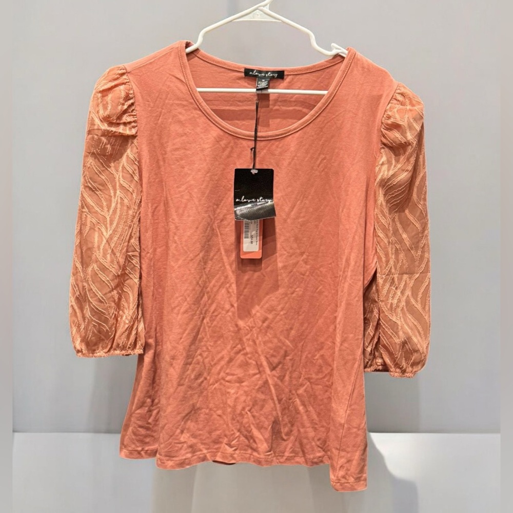 A love story coral puff sleeve blouse 1X NWT